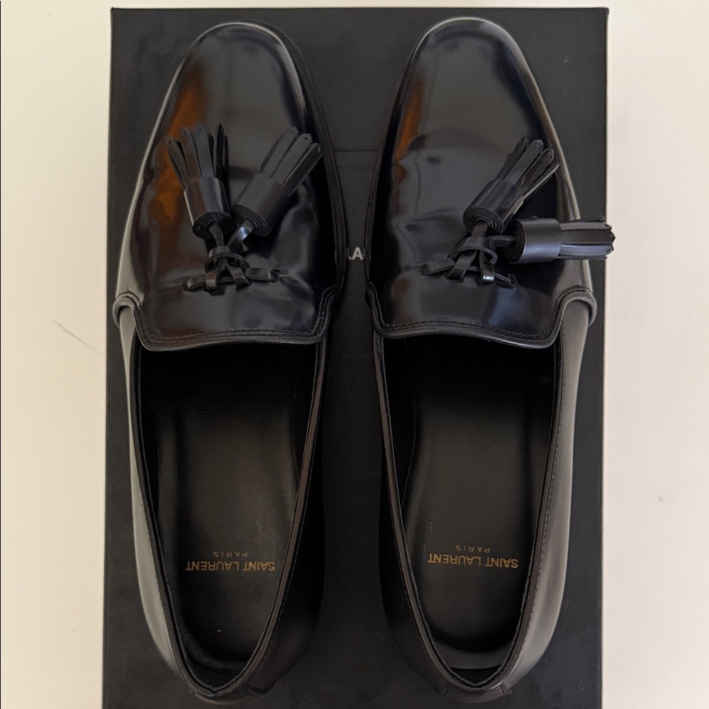 Saint Laurent Glossy Black Tassel Slip-Ons